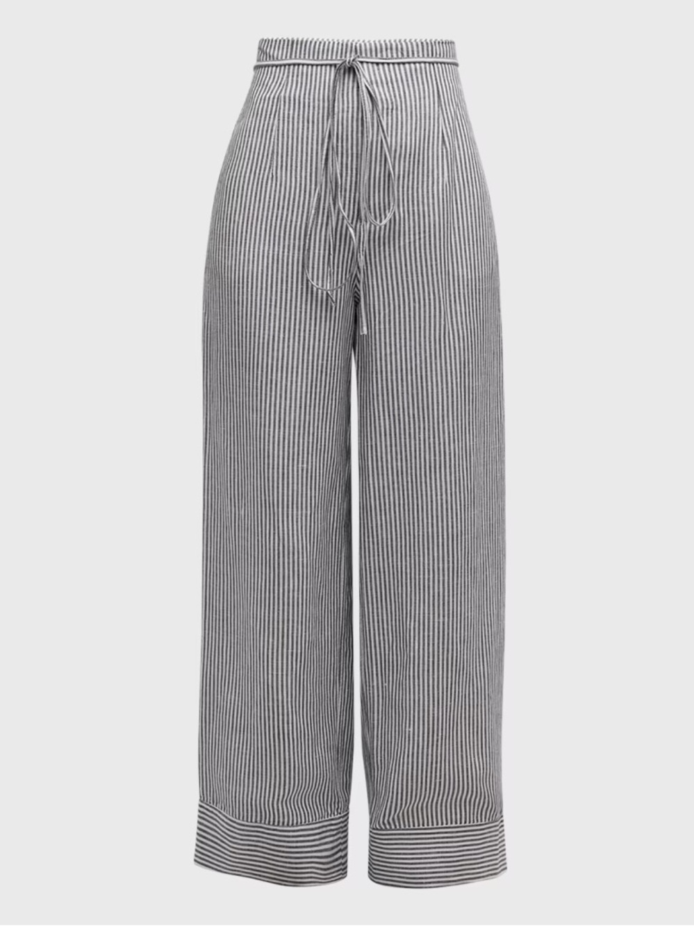 Onia Navy Blue and White Air Linen Striped Paperbag Trousers